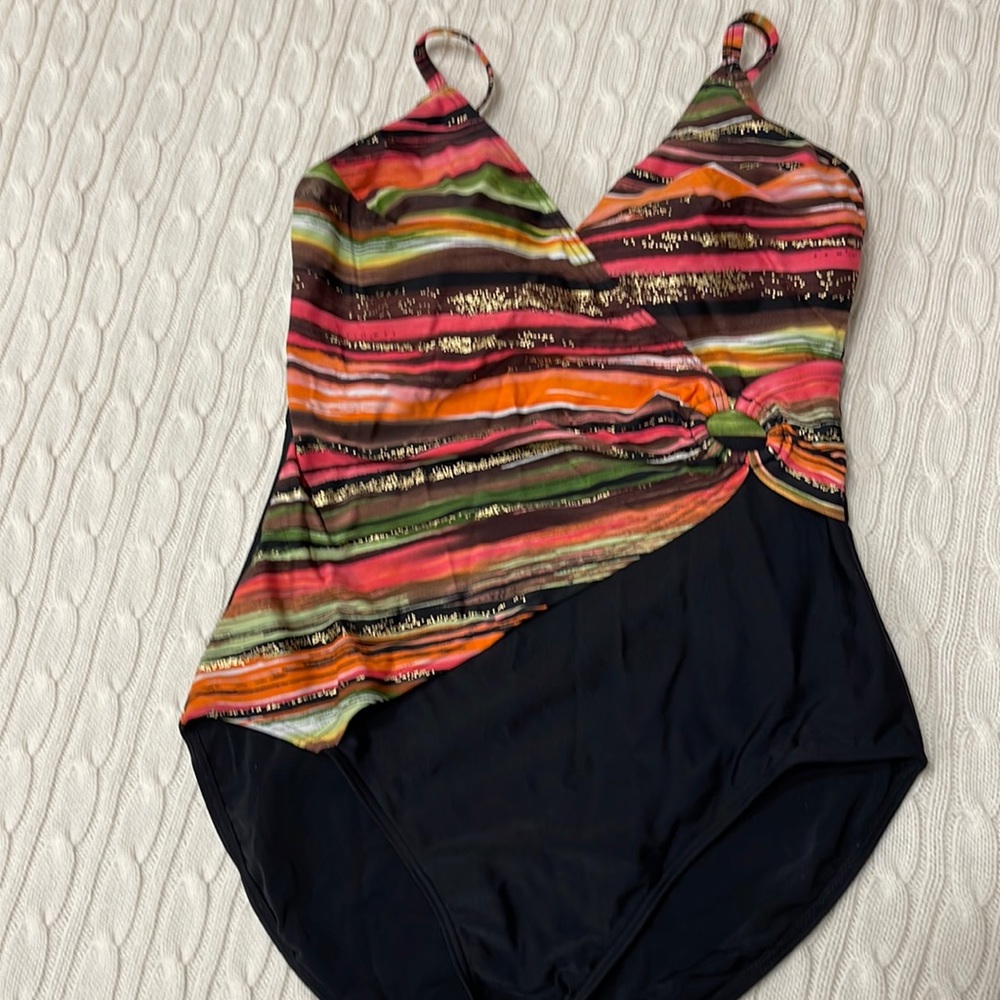 Beautiful one piece Christina Block/multicolored swimsuit accidented with gold